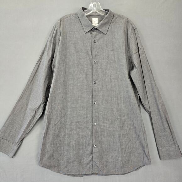Gap Men Shirt Size XL Tall Gray Stretch Slim Fit Classic Long Sleeves Button Up - Picture 1 of 8